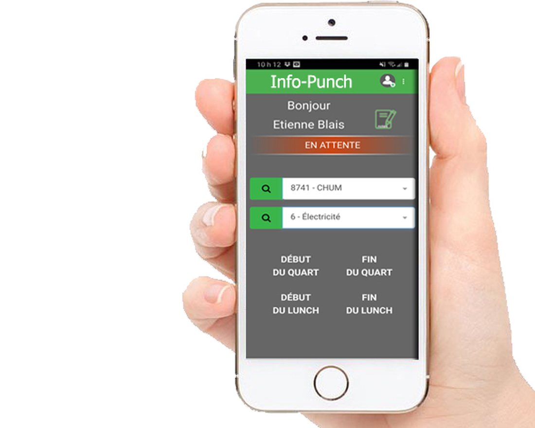 Application mobile Info-Punch : punch début et fin de quart sur téléphone