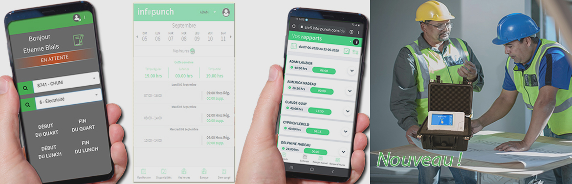 Punch mobile, construction ccq, horaire, feuille de temps employés