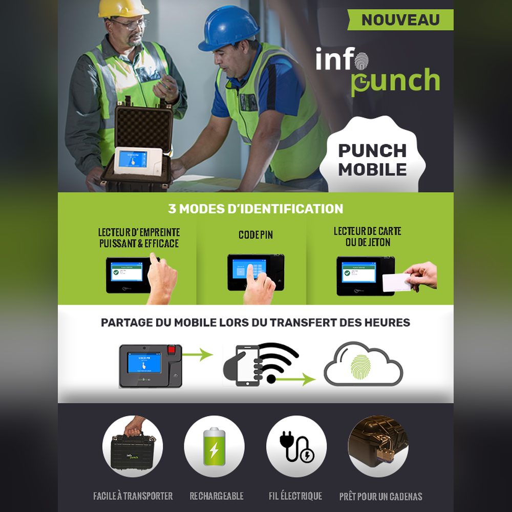 Valise punch mobile autonome pour chantier avec lecteur d'empreinte digitale